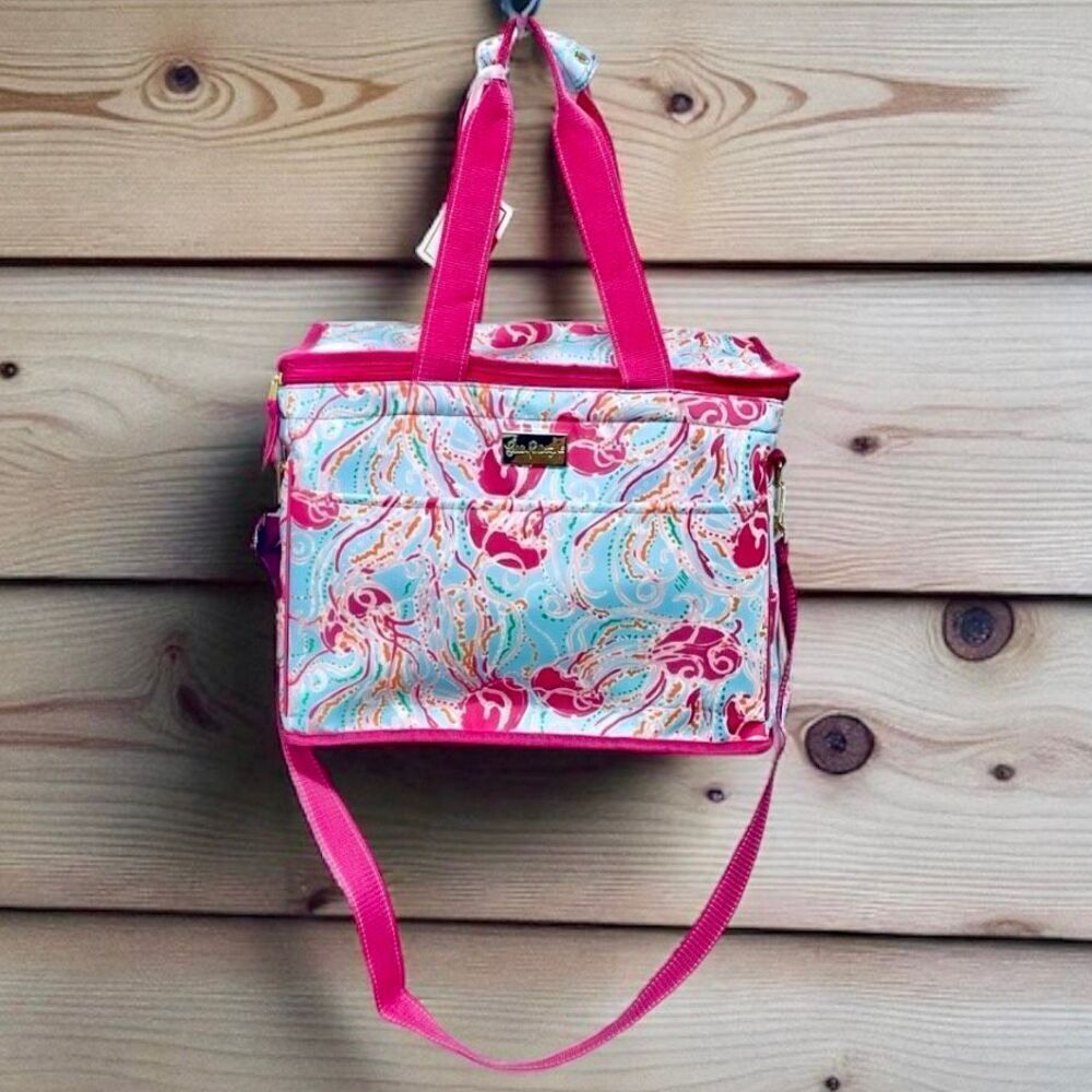 NWT Lilly Pulitzer Insulated cooler pink blue Jellies Be Jammin lunch beach bag - Picture 10 of 16
